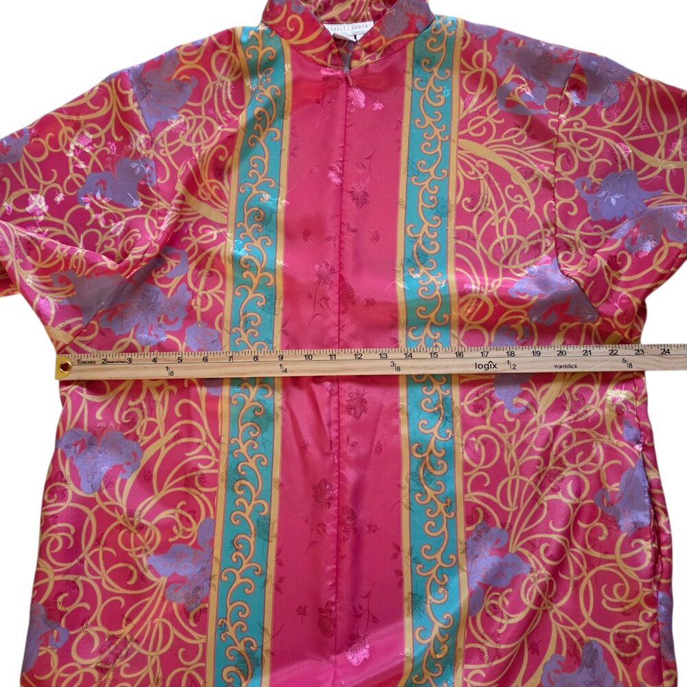 Vintage Charles Keath Kimono Caftan Long Robe Size M Floral Maxi Dress Zip Front - Picture 12 of 13